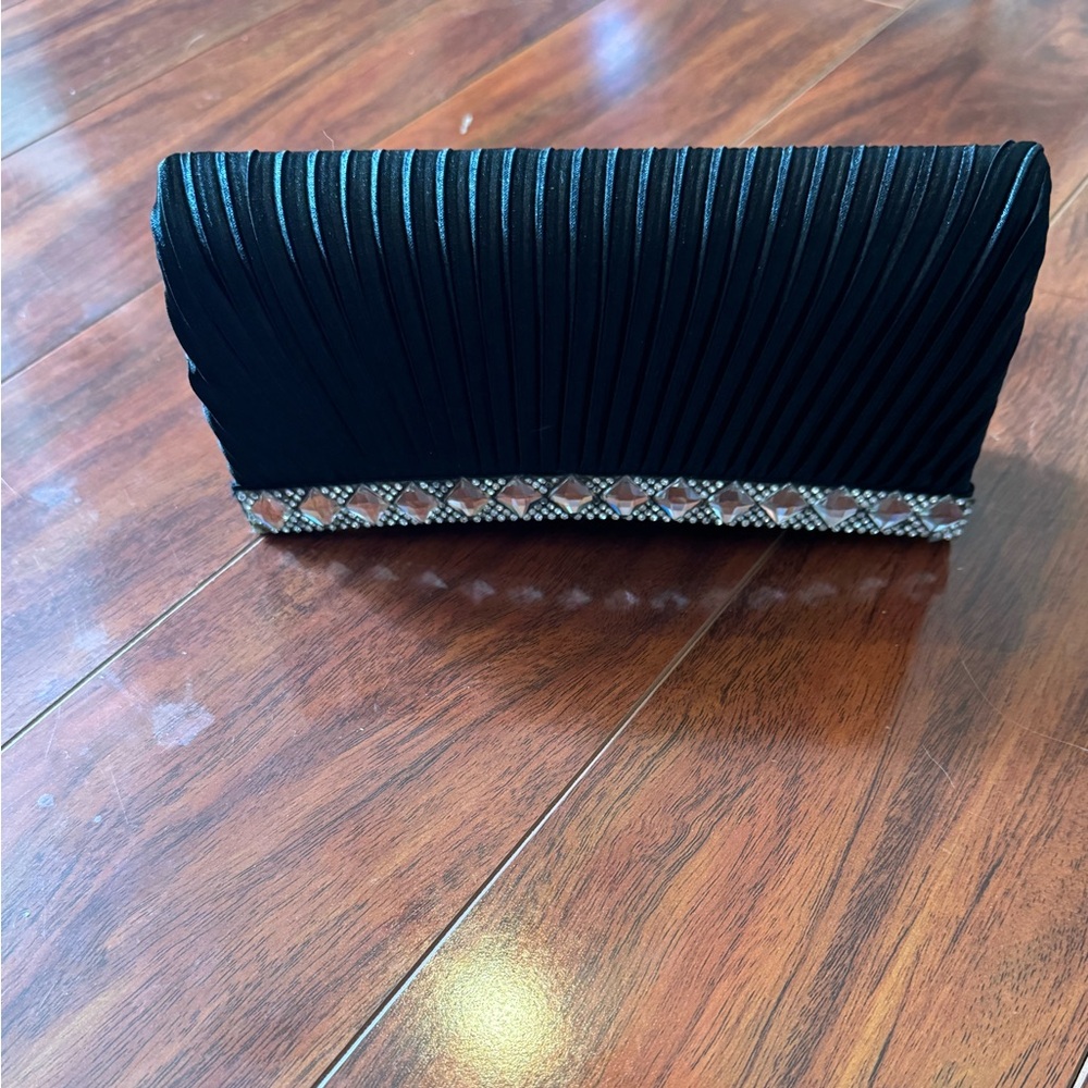 Elegant Black Clutch with Rhinestone Detail